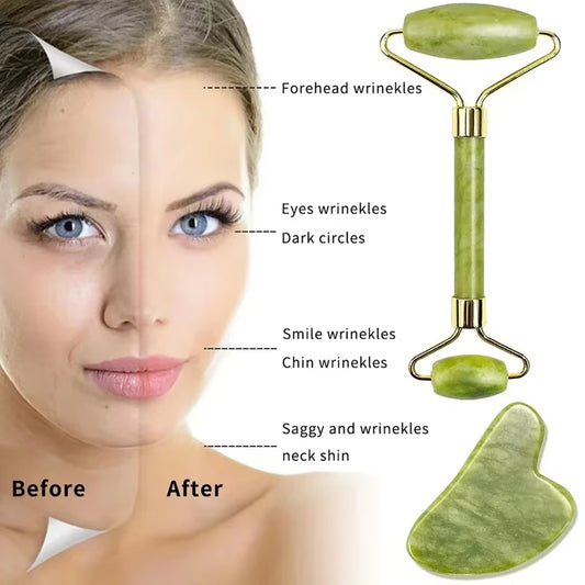 Natural Jade Roller Massager for Face Roller Facial Liftting Anti-Wrinkle Gua Sha Jade Stone Face Massager Beauty Skin Care Tool