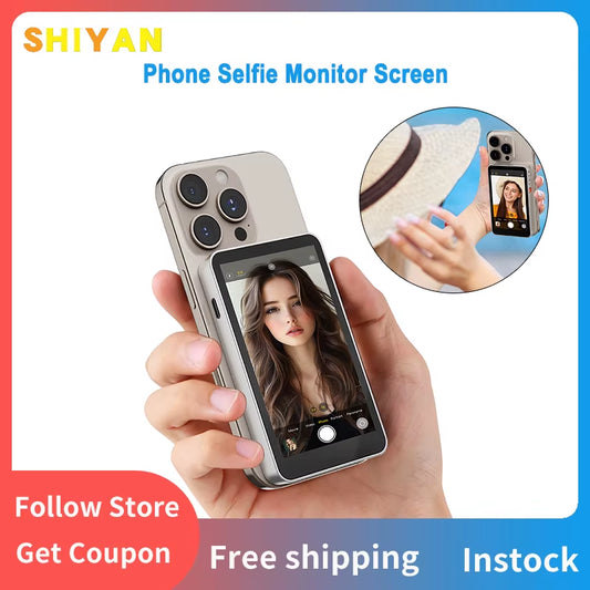 Phone Selfie Monitor Screen Magnetic Mount Using Phone Rear Camera for Selfie Vlog Live Stream Tiktok Iphone & Android