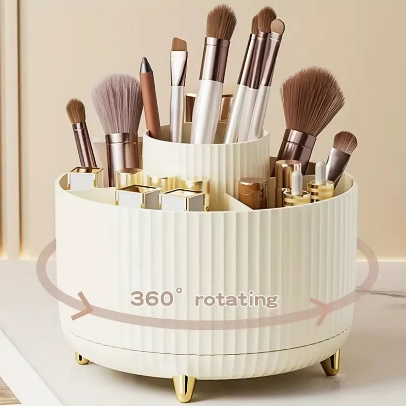 Makeup Brush Holder Organizer 5 Slot 360° Rotating Makeup Brushes Desktop Storage Organizers for Vanity Desktop Bathroom Office