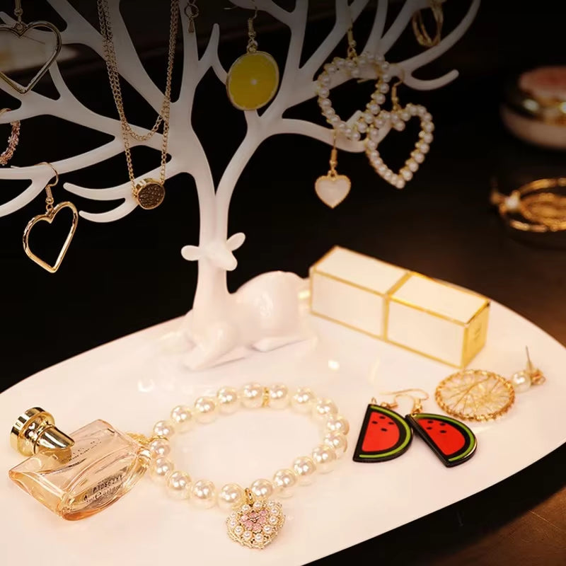 Jewelry Display Stand Tray Tree Storage Racks Earrings Necklaces Rings Jewelry Boxes Case Desktop Organizer Holder Make up Decor