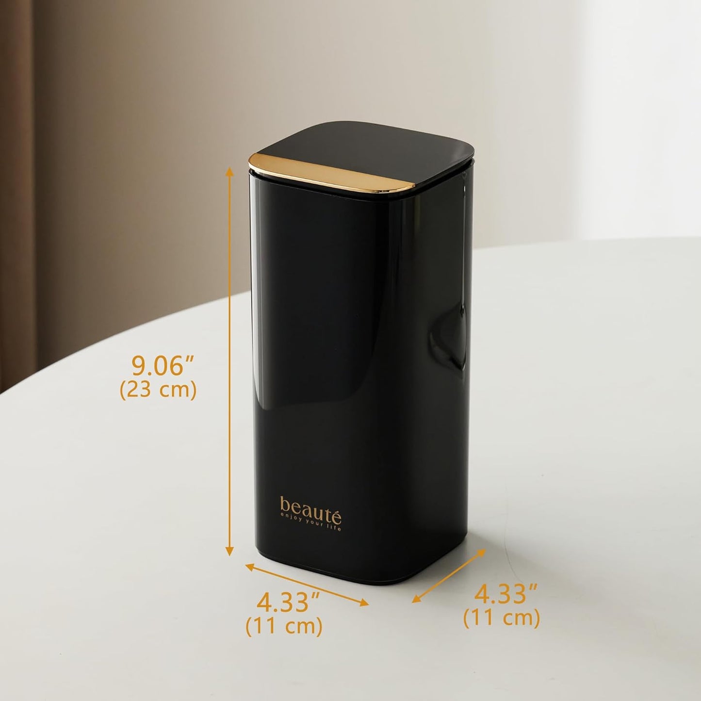 Makeup Brush Holder with Lid, Push Pop-Up Makeup Brush Organizer,4 Slots Makeup Cosmetics Organizer for Vanity Decor, Bathroom Countertop ,Large Capcity, Dustproof,Waterproof | White and Gold (Black)