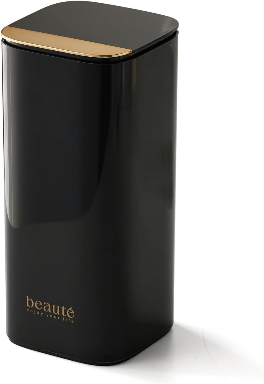 Makeup Brush Holder with Lid, Push Pop-Up Makeup Brush Organizer,4 Slots Makeup Cosmetics Organizer for Vanity Decor, Bathroom Countertop ,Large Capcity, Dustproof,Waterproof | White and Gold (Black)