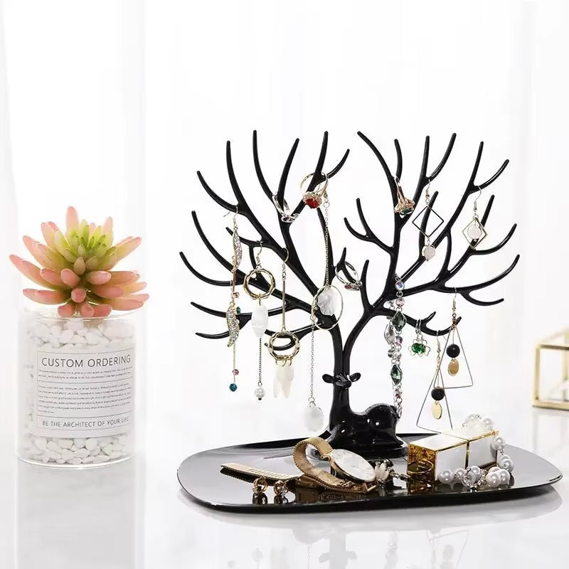 Jewelry Display Stand Tray Tree Storage Racks Earrings Necklaces Rings Jewelry Boxes Case Desktop Organizer Holder Make up Decor