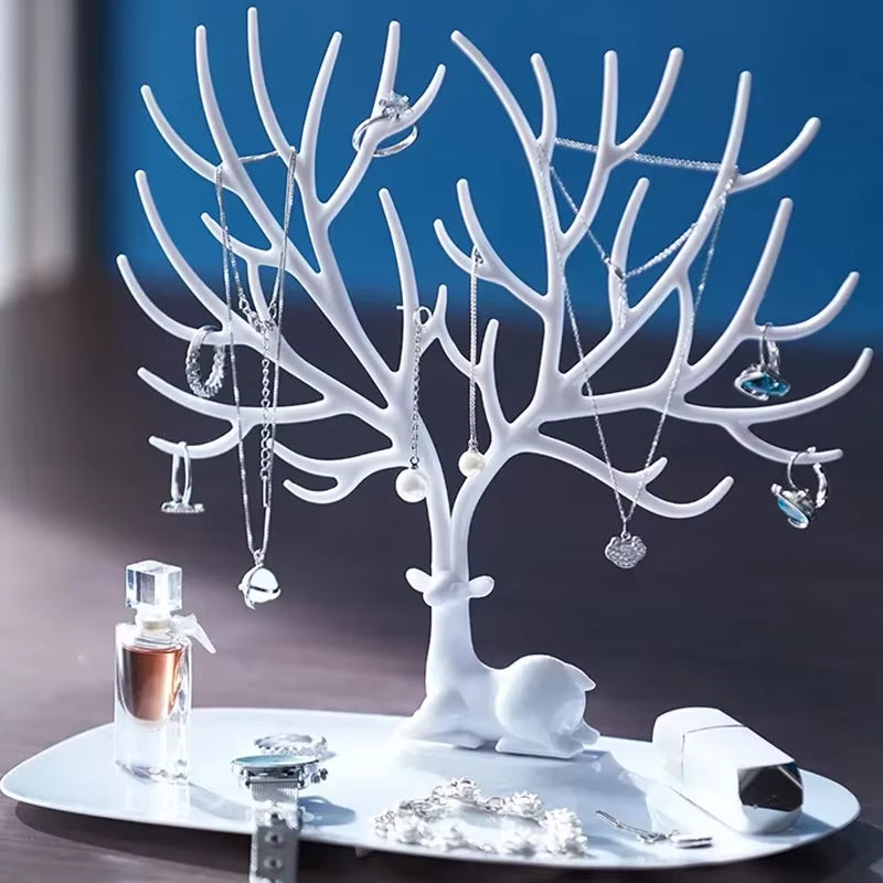 Jewelry Display Stand Tray Tree Storage Racks Earrings Necklaces Rings Jewelry Boxes Case Desktop Organizer Holder Make up Decor