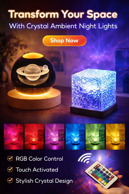 CANBR LED Water Ripple Ambient Night Light – 16 Color RGB Rotating Crystal Table Lamp with Remote & USB Rechargeabl