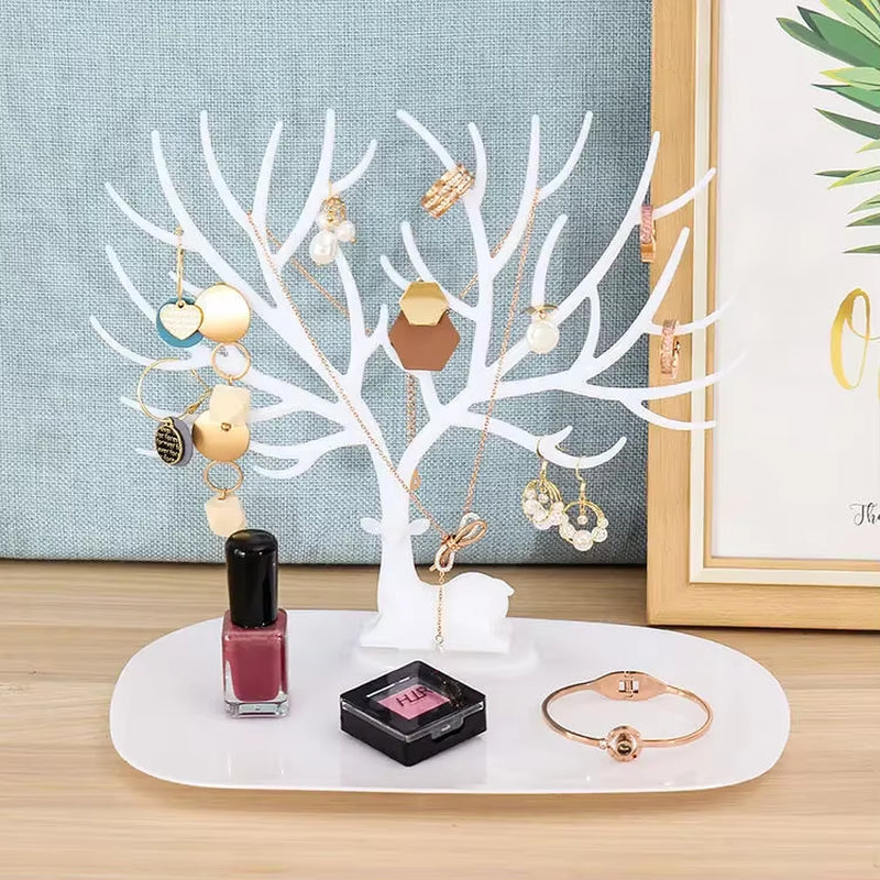 Jewelry Display Stand Tray Tree Storage Racks Earrings Necklaces Rings Jewelry Boxes Case Desktop Organizer Holder Make up Decor