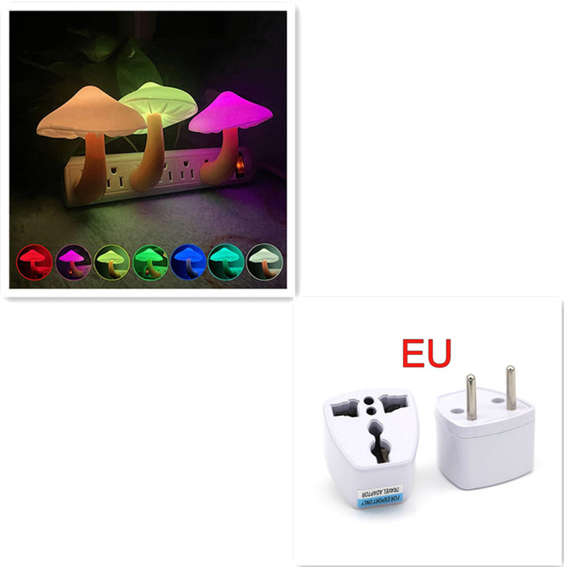 LED Night Light Mushroom Wall Socket Lamp EU US Plug Warm White Light-Control Sensor Bedroom Light Home Decoration