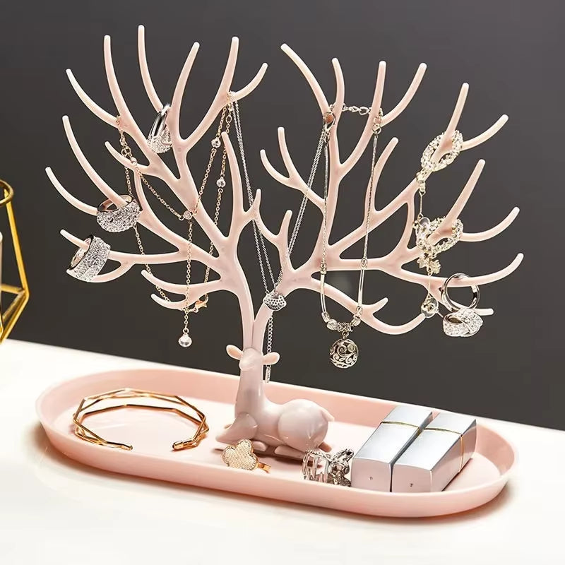 Jewelry Display Stand Tray Tree Storage Racks Earrings Necklaces Rings Jewelry Boxes Case Desktop Organizer Holder Make up Decor
