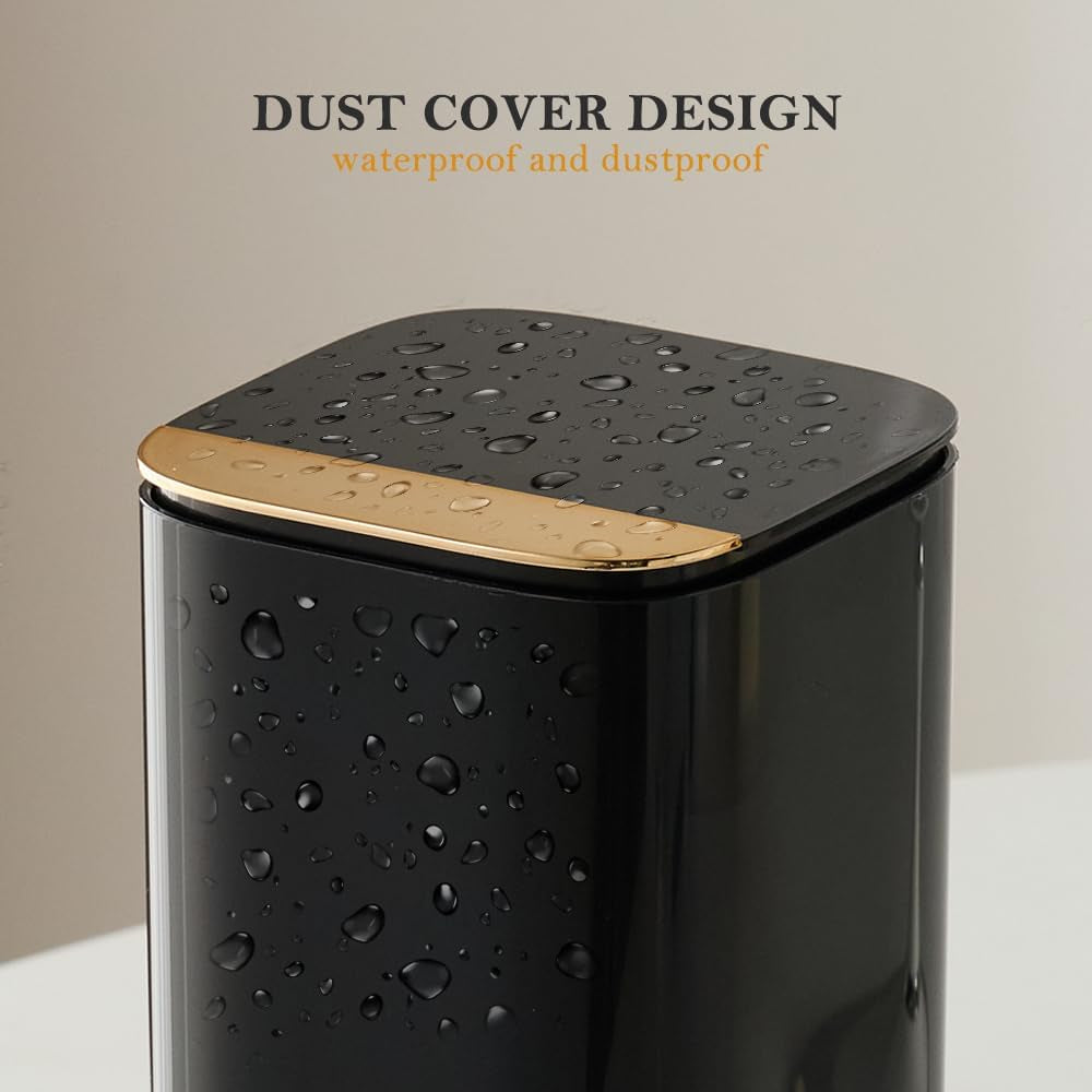 Makeup Brush Holder with Lid, Push Pop-Up Makeup Brush Organizer,4 Slots Makeup Cosmetics Organizer for Vanity Decor, Bathroom Countertop ,Large Capcity, Dustproof,Waterproof | White and Gold (Black)