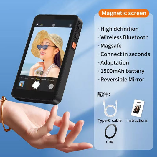 Phone Selfie Monitor Screen Magnetic Mount Using Phone Rear Camera for Selfie Vlog Live Stream Tiktok Iphone & Android